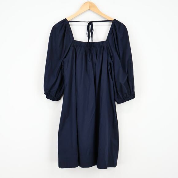 NWT Madewell Square-Neck Puff-Sleeve Babydoll Mini Dress In Navy Blue Size 4 - Picture 4 of 8